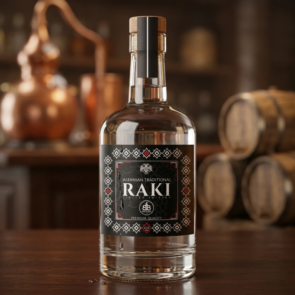 Traditional Albanian Raki Rrushi bottle by Distileria BB